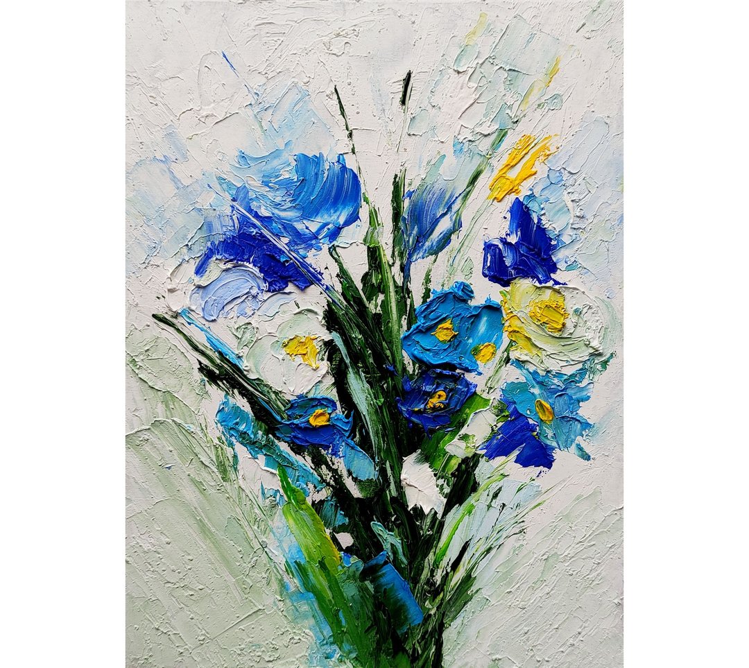 雏菊花束原作画作 雏菊壁饰 写实风格花卉油画 手工油画 - 海报/装饰画/版画 - 其他材质 多色