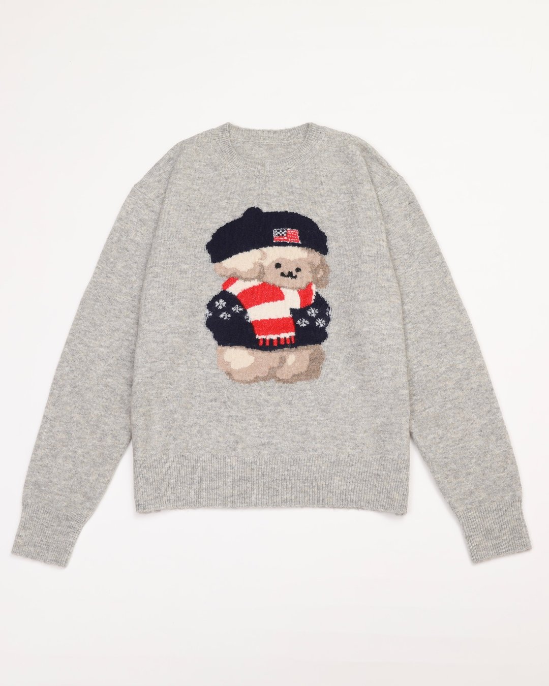Scarf Boy Crew Neck Knit Greige - 女装针织衫/毛衣 - 羊毛 灰色