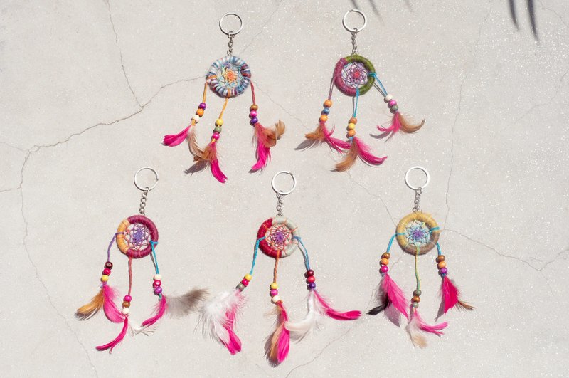 手工编织棉麻彩虹色捕梦网吊饰 捕梦网钥匙圈-缤纷段染毛线彩色系 - 钥匙链/钥匙包 - 棉．麻 多色