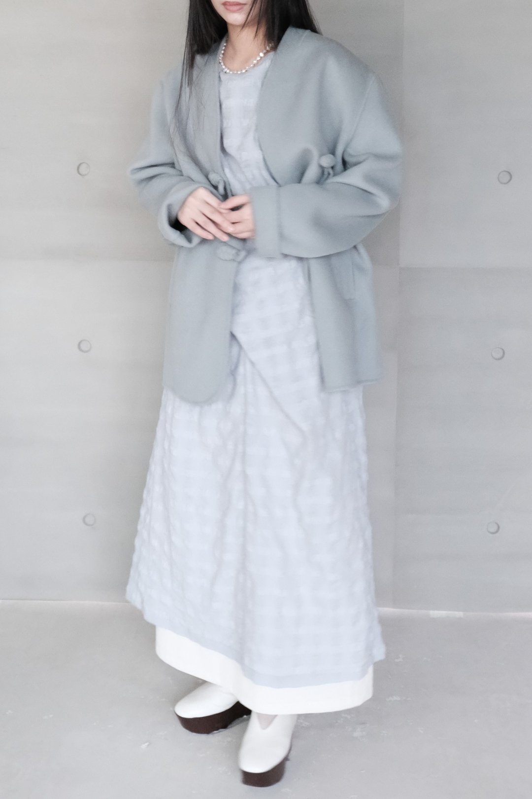 新中式羊绒大衣 - 灰蓝 - 女装休闲/机能外套 - 羊毛 
