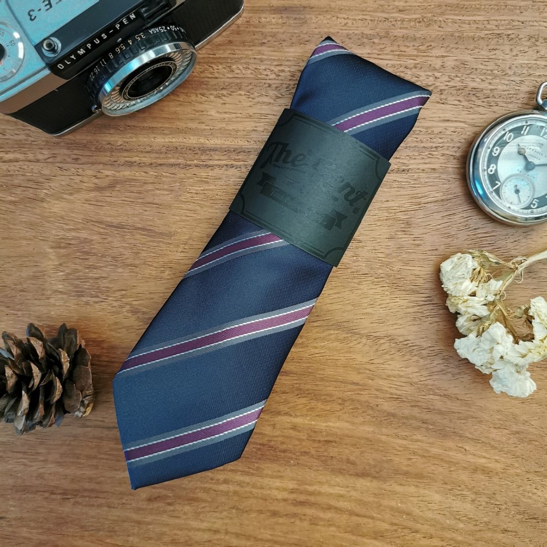 The GENT Navy with Wine Stripe Necktie - 领带/领带夹 - 其他材质 蓝色