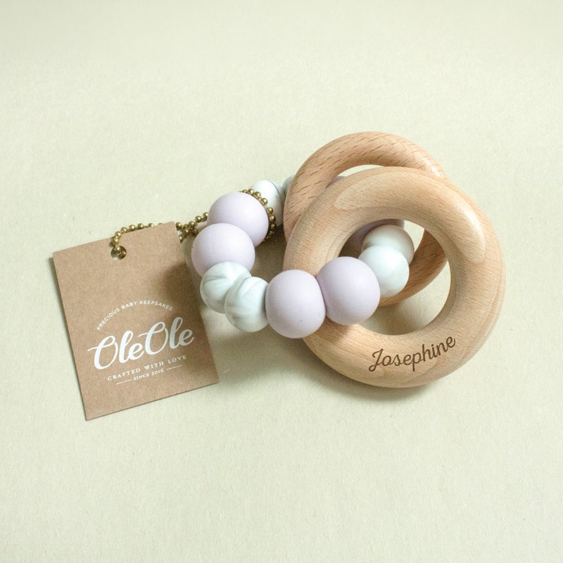 定制化刻名宝宝手摇铃 固齿器 天然榉木 牙胶 婴儿玩具 弥月礼盒 - 玩具/玩偶 - 木头 多色
