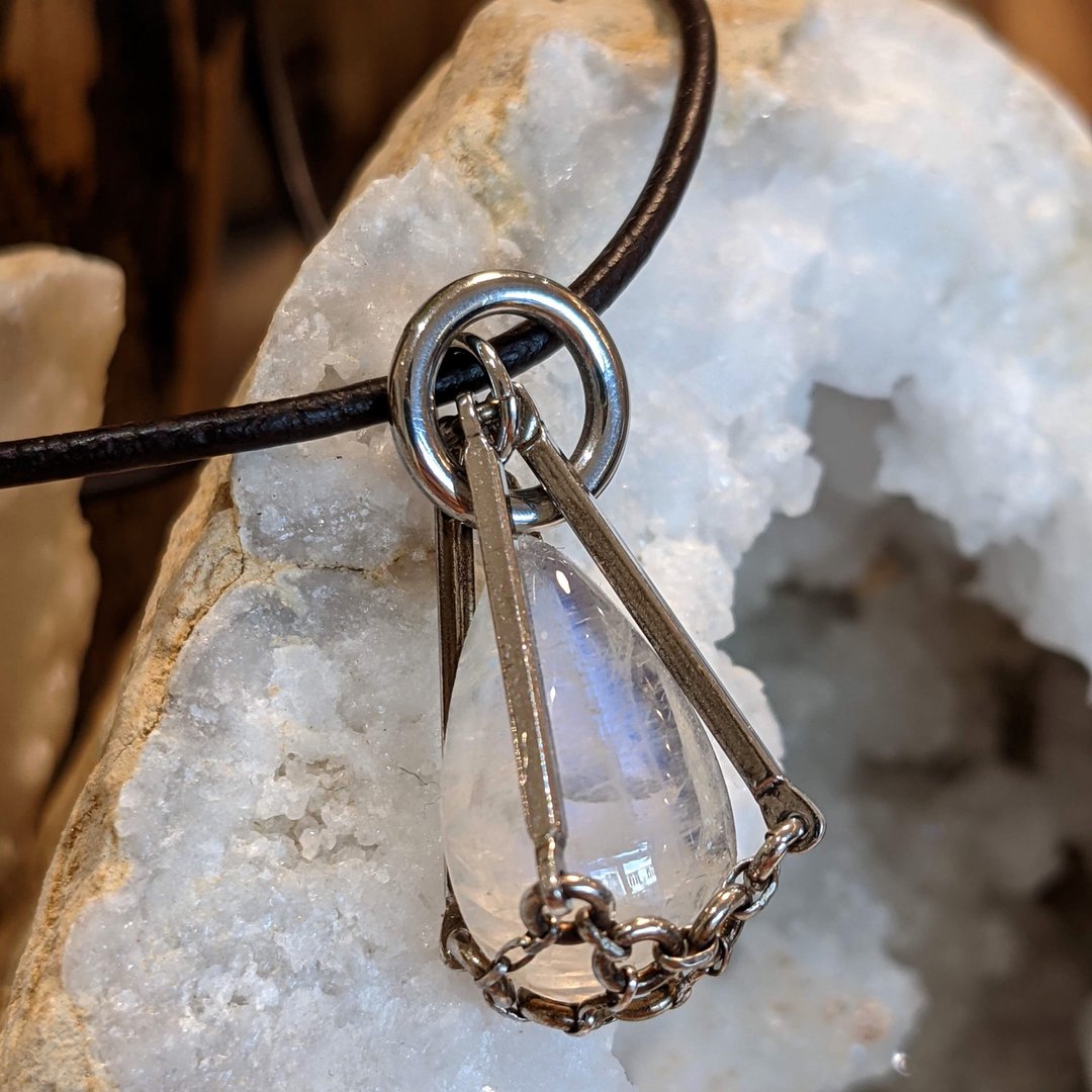 【圣诞礼盒】【Unique Design】水滴形月亮石颈链/多圈设计/纯银 - 项链 - 水晶 白色