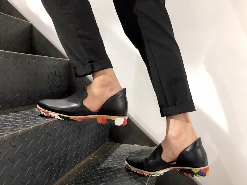 【Men】爱花乐福 - BK Colorful - 男款休闲鞋 - 真皮 黑色