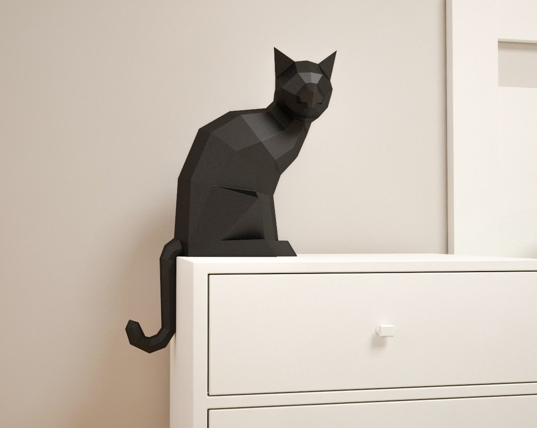 3D Paper craft Cat, DIY sculpture PDF template, Papercrafting (Digital Template) - 手工艺教程/工具书 - 其他材质 