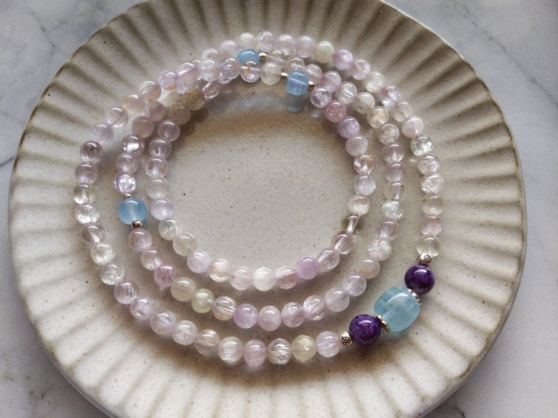 ORLI Jewelry 天然紫锂辉108颗念珠 透体紫锂辉108颗佛珠 海蓝宝 - 手链/手环 - 宝石 粉红色