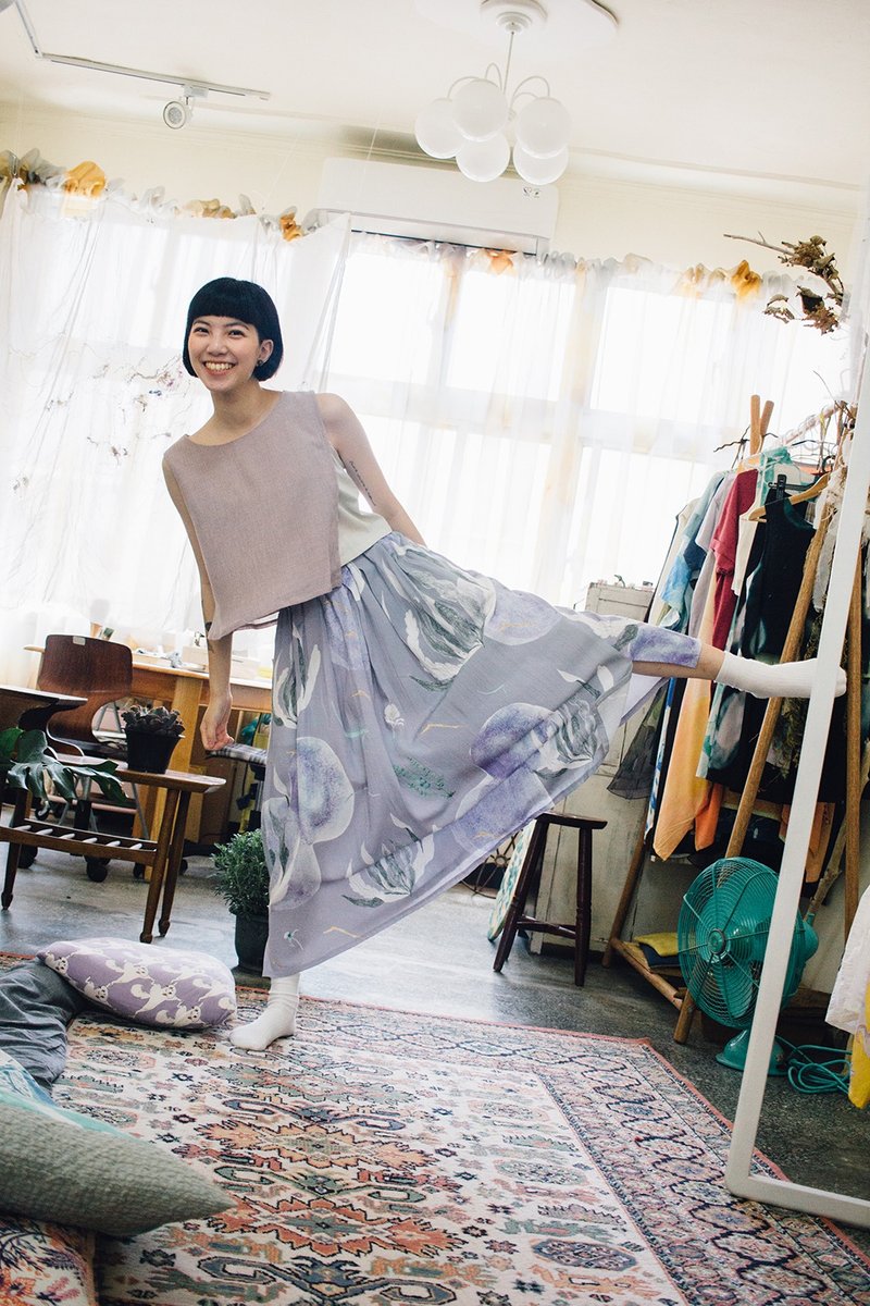 芙蓉朵 |  一堇海草飘 _ 上衣 长裙 - 裙子 - 棉．麻 紫色