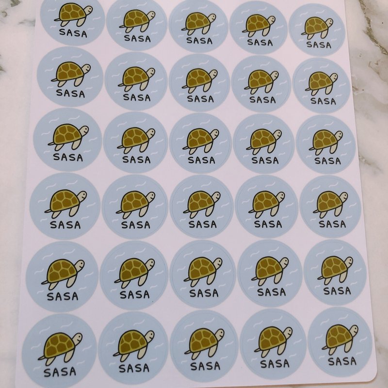 海龟 圆形姓名贴 - 贴纸 - 纸 白色