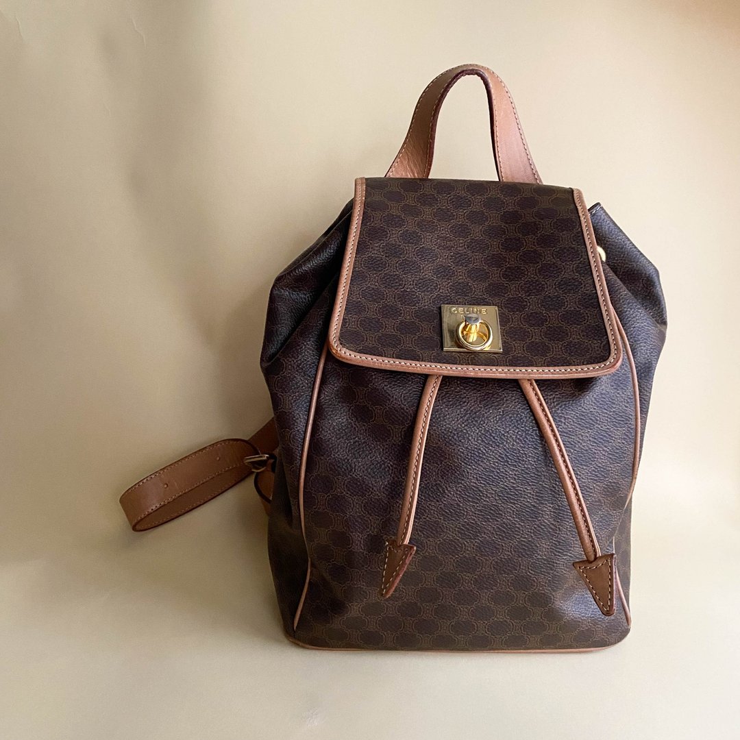 中古Celine│背包│古着背囊│真皮│美国制│古董│女友礼物 - 后背包/双肩包 - 真皮 咖啡色