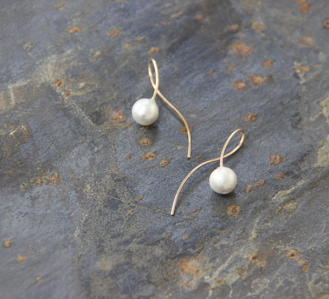 漫姿-日本棉花珍珠14KGF耳环 /  Gainly cotton pearl 14KGF e - 耳环/耳夹 - 其他金属 白色