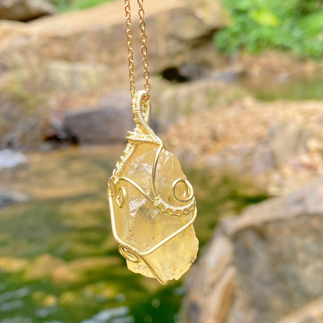 【天然黄水晶】原石编织水晶项链 / 柠檬黄色 - 项链 - 水晶 黄色