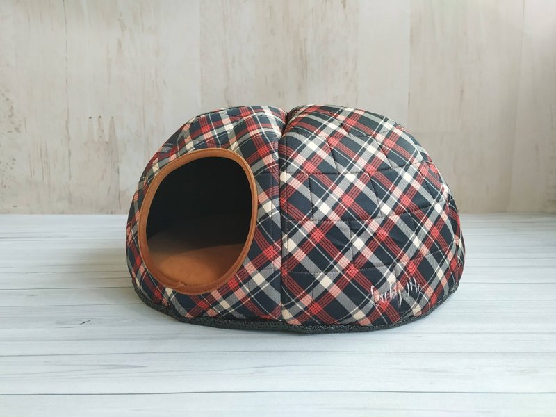 冰屋- 圆形开口 英式格纹 凉垫 大空间 - 床垫/笼子 - 其他人造纤维 灰色