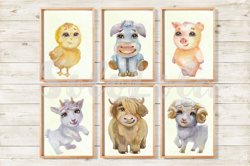 Farm animal print Farm birthday decorations 動物插畫 动物绘画 Wall art printable Poster - 电子手绘真人画像/绘画/插画 - 其他材质 