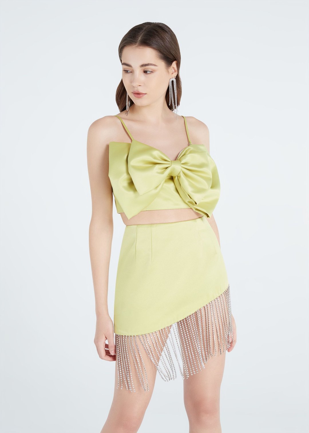 Meya neon green crystal fringe short skirt for cocktail party - 裙子 - 聚酯纤维 绿色