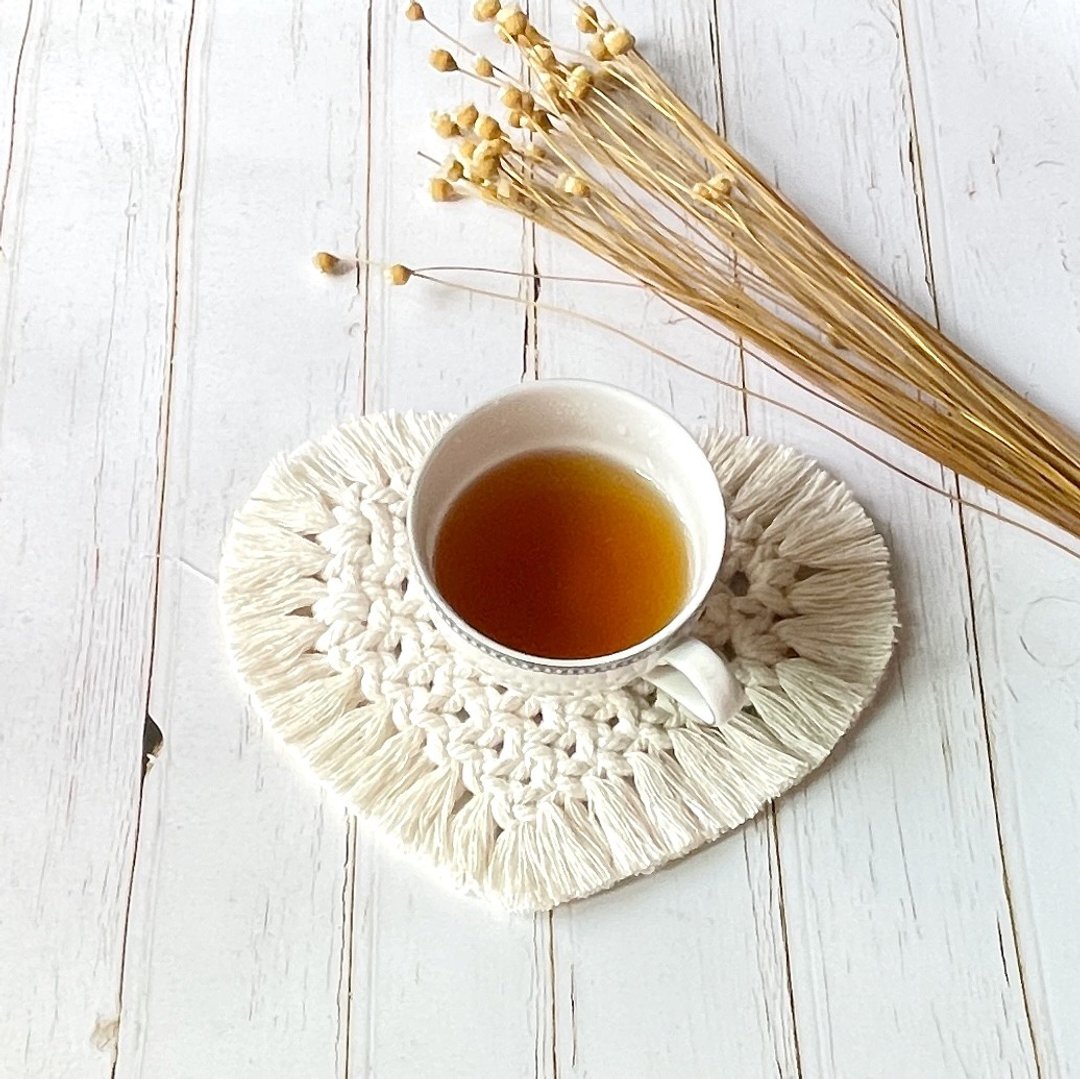 Macrame 爱心编织杯垫【Macrame Heart Coasters】 - 摆饰 - 棉 