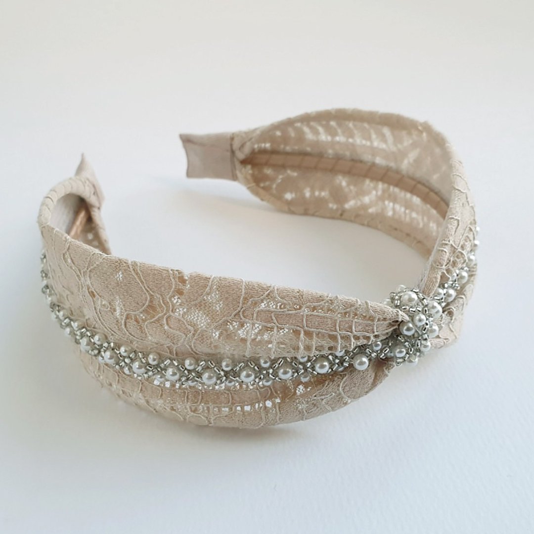 Lace pearl  Turban Headband,No SLIP / NO headache / No hard - 发带/发箍 - 棉．麻 黑色
