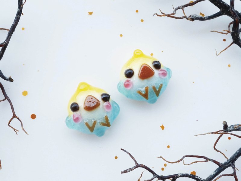 啾啾鸟-玄凤鹦鹉((医疗防过敏耳针)) - 耳环/耳夹 - 其他材质 黄色