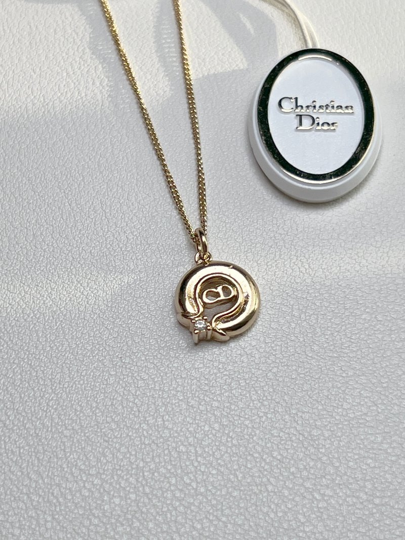 Dior CD迪奥金色圆形水钻吊坠颈链项链 日本中古二手vintage - 项链 - 其他金属 金色