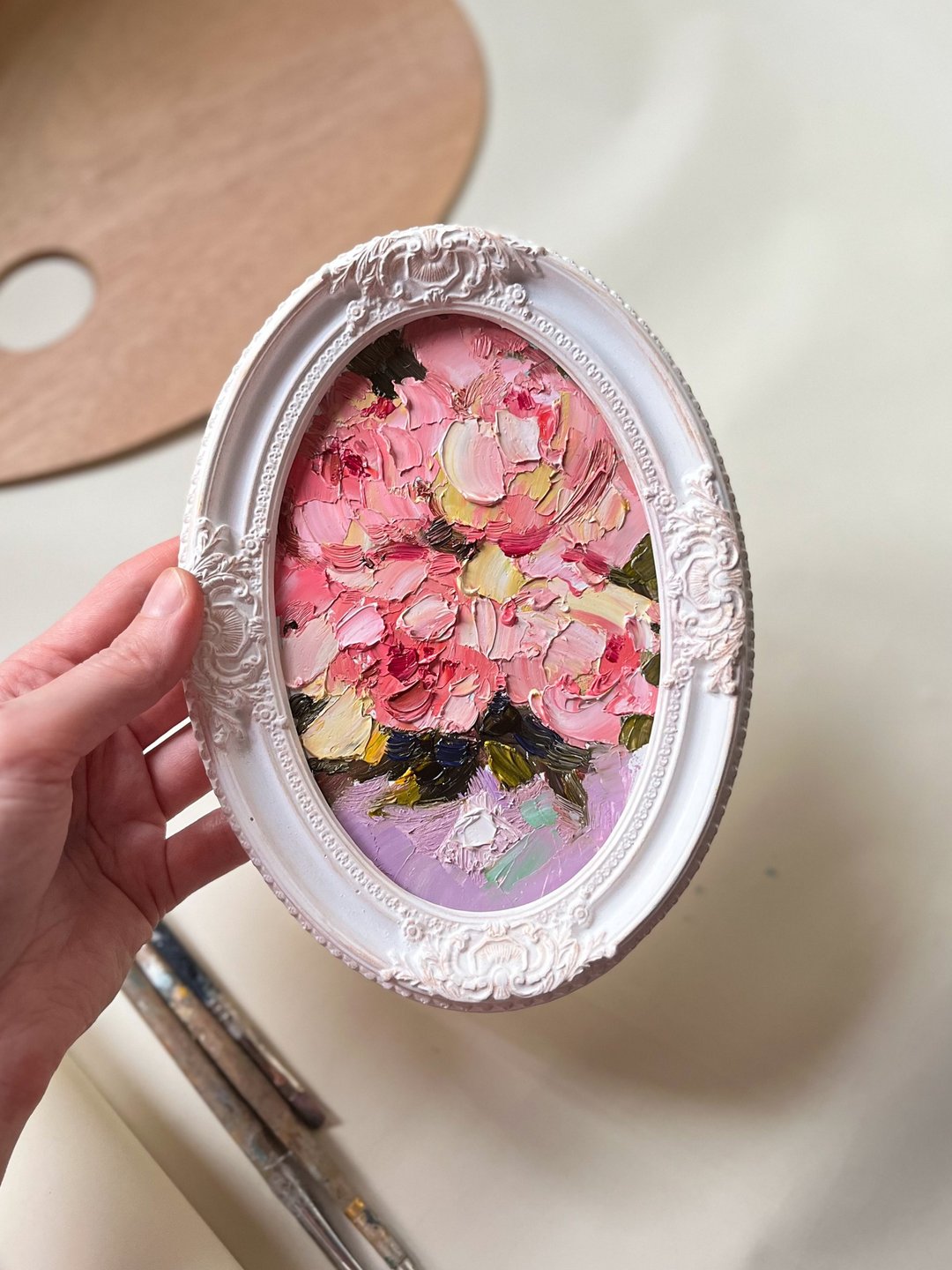 Piones 绘画原创艺术小厚涂油画花卉艺术品 - 海报/装饰画/版画 - 其他材质 粉红色