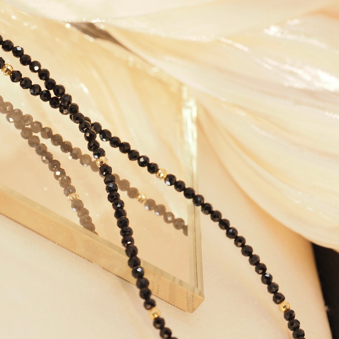 18K金黑色尖晶石项链 18K Gold Black Spinel Necklace - 项链 - 贵金属 