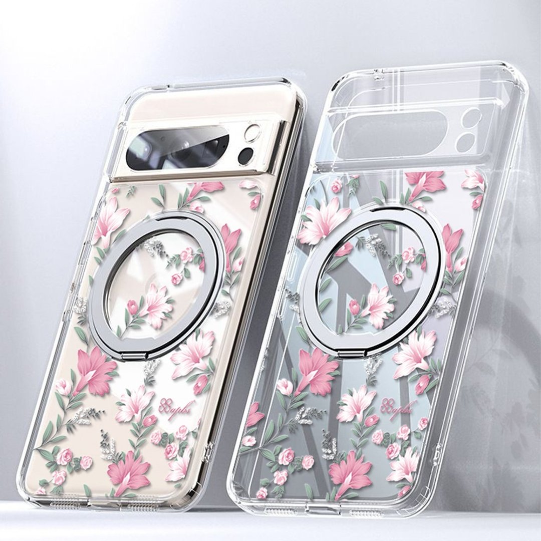 apbs Google Pixel 9/8系列360旋转磁吸立架手机壳-小清新-粉剑兰 - 手机壳/手机套 - 其他材质 多色