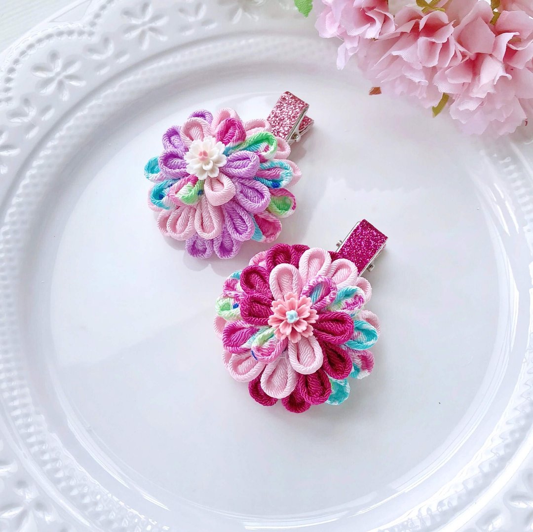 日式和风布花螺旋拼色儿童小孩发夹发饰 - 婴儿饰品 - 其他材质 粉红色