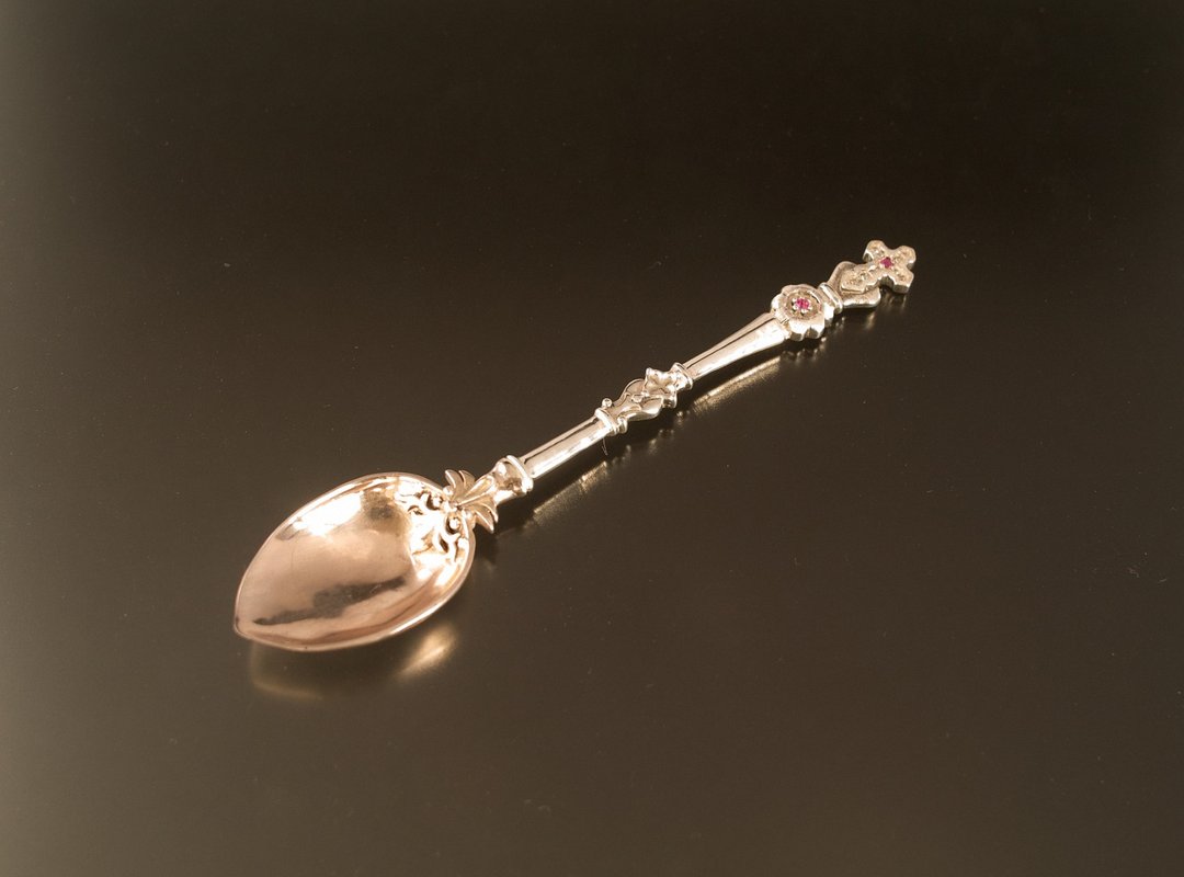 Japan Quality | CustomMade Jewelry Works / inGod jewels 咖啡匙 十字心花 银制 诞生石 - 餐刀/叉/匙组合 - 其他金属 银色