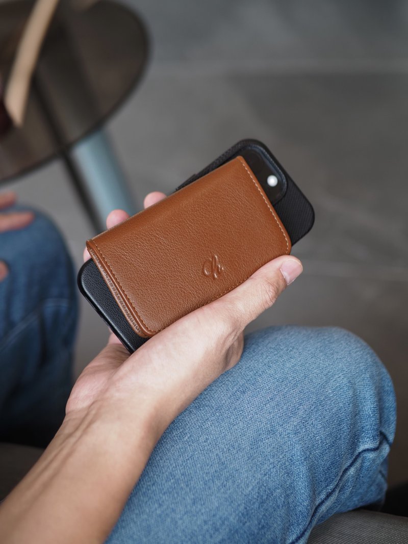经典卡（深棕褐色），名片夹，卡片盒，牛皮，钱包，棕 - 零钱包 - 真皮 咖啡色