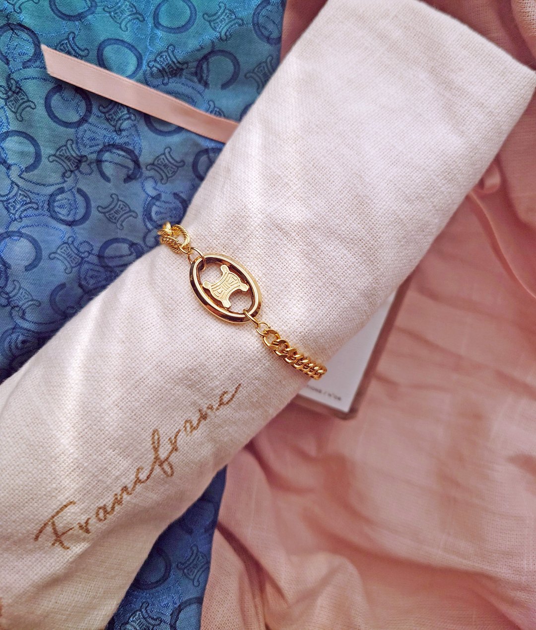中古真品 CELINE 特别款不对称 金凯旋门链条包挂件 手链颈链挂饰 - 手链/手环 - 其他金属 金色