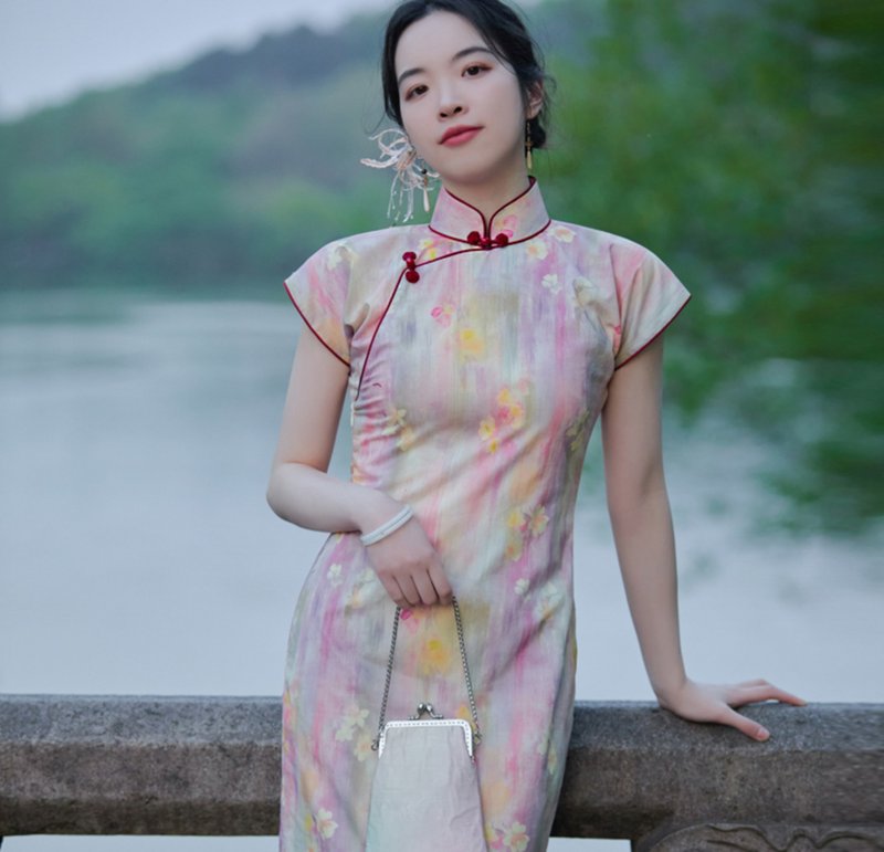 【浆果派】 新中式復古/平裁古法旗袍 - 旗袍 - 棉．麻 粉红色