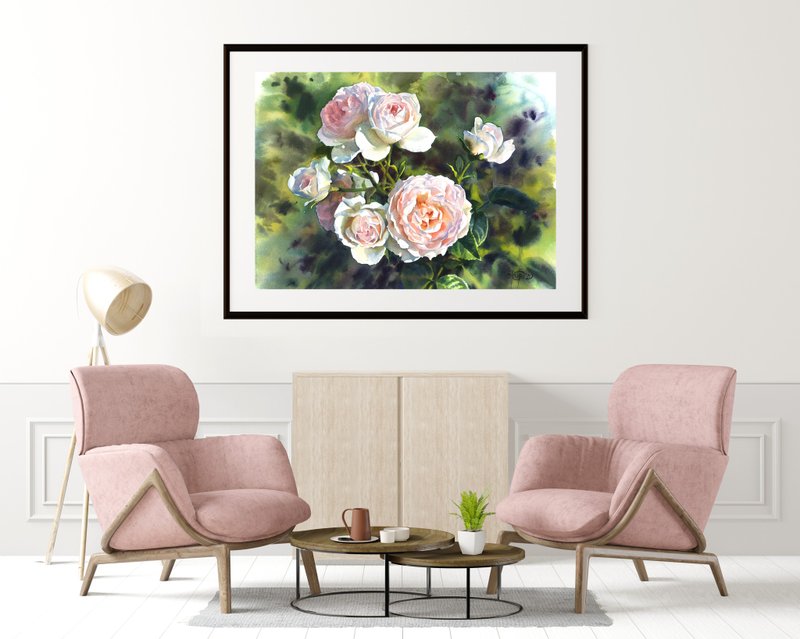 Roses original watercolor poster by artist Irina Zhunaeva - 海报/装饰画/版画 - 纸 多色