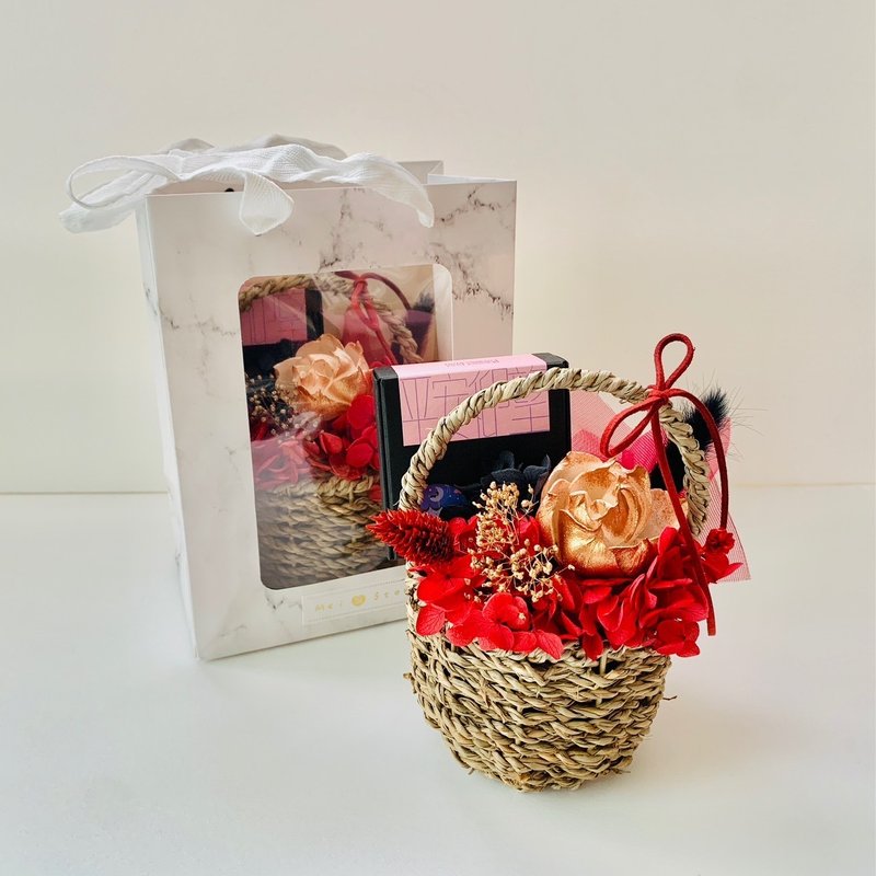SLL Hope迷你混香-平安vs仰望 X Mei Story永生花篮-红粉 - 干燥花/捧花 - 植物．花 