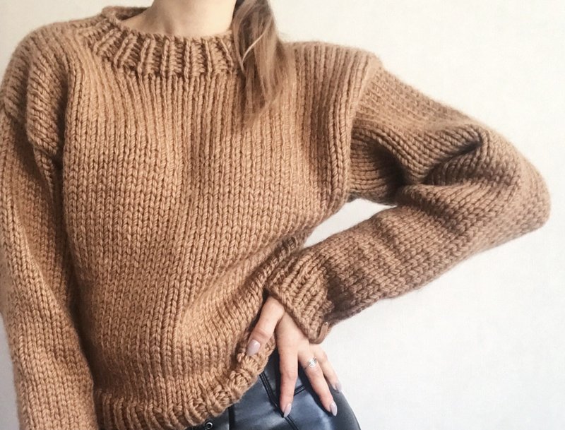 Chunky knit crop sweater Handknit cozy sweater Oversized - 女装针织衫/毛衣 - 羊毛 咖啡色