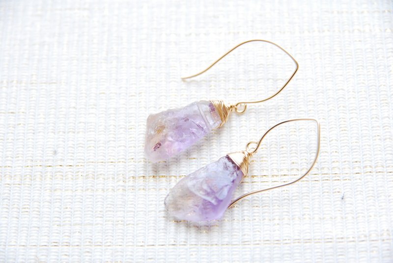 Rough Rock Ametrine Large Marquis Hook Earrings 14kgf - 耳环/耳夹 - 宝石 紫色