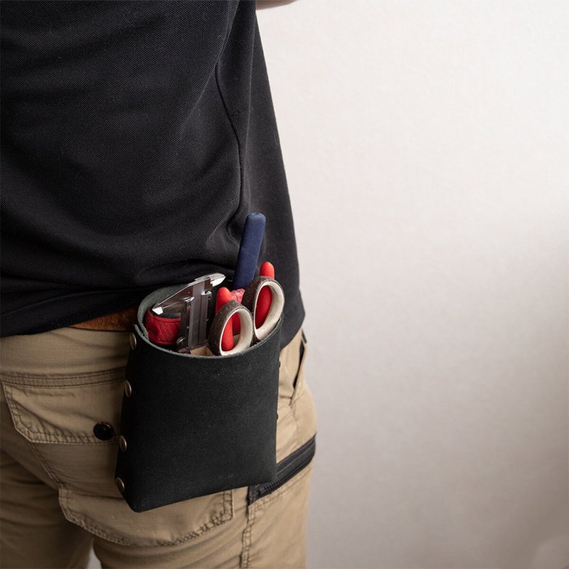 Waist Bag Italian Leather [Split Leather] Belt Pouch Outdoor Leisure Camping Birthday Present Gift Men's Father's Day DI01M - 化妆包/杂物包 - 真皮 黑色