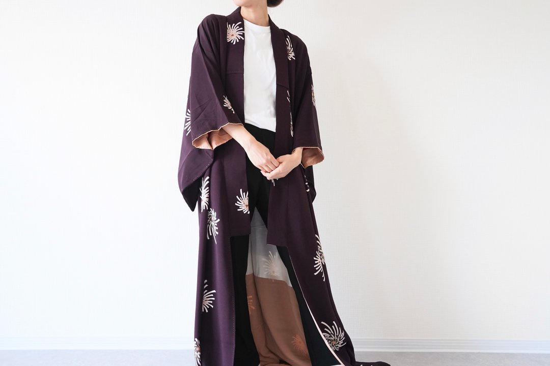 KIMONO, floral silk kimono, long kimono, kimono robe, maxi kimono, kimono dress - 晚装/礼服 - 丝．绢 紫色