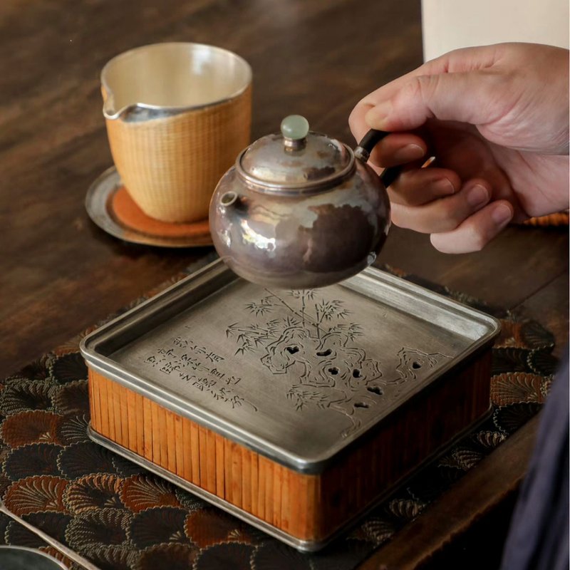 手工纯银锤纹紫皮泡茶壶   一人饮 - 茶具/茶杯 - 纯银 紫色