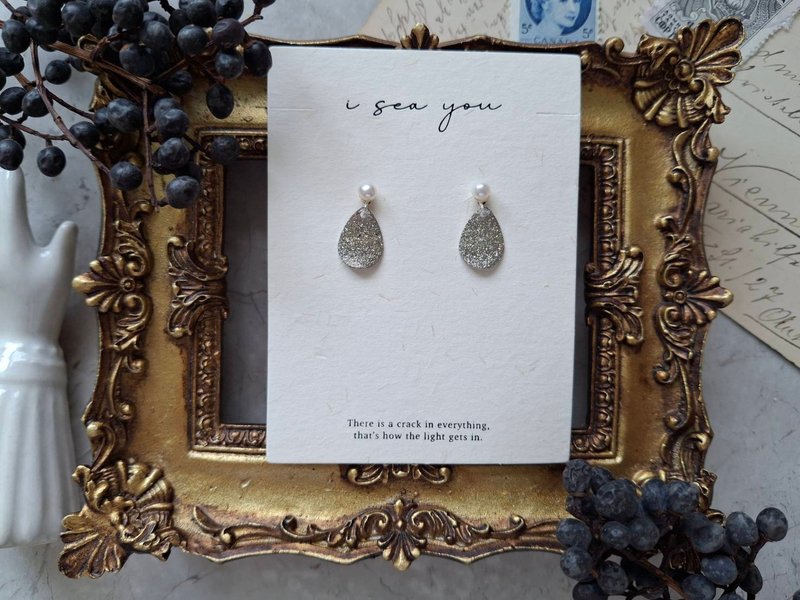 i sea you 日本宇和岛珍珠、日本制镀银小雨滴 - 耳环/耳夹 - 珍珠 