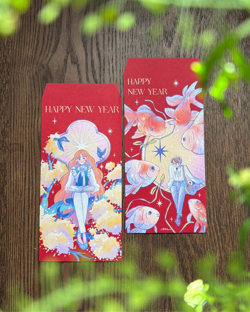 插画闪耀新年红包袋 一包四入 两款设计 - 红包/春联 - 纸 多色