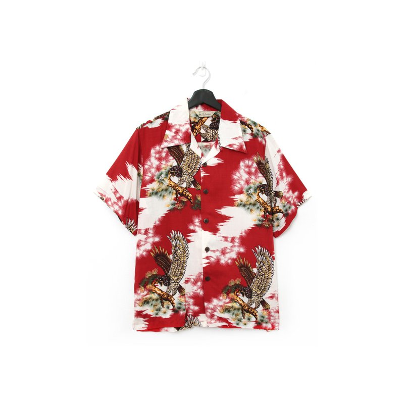Back to Green:: 和柄花衬衫 朱红底 老鹰  vintage shirt - 男装衬衫 - 其他人造纤维 