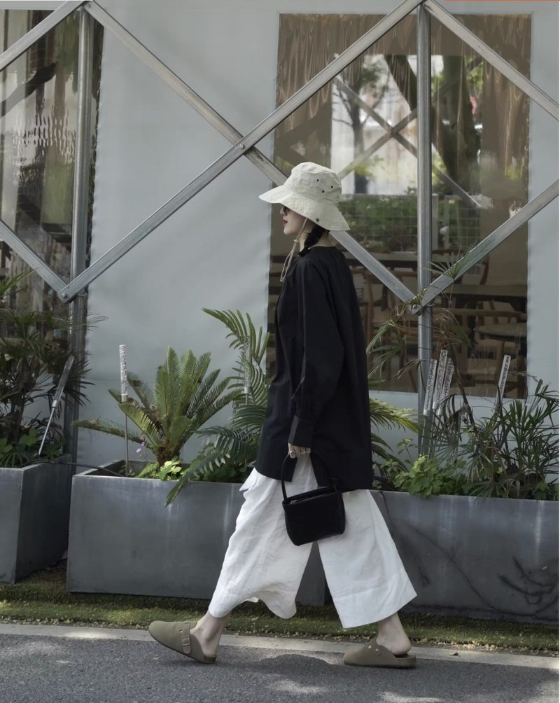 四色 日系文艺 棉麻系带九分裤 - 女装长裤 - 棉．麻 白色