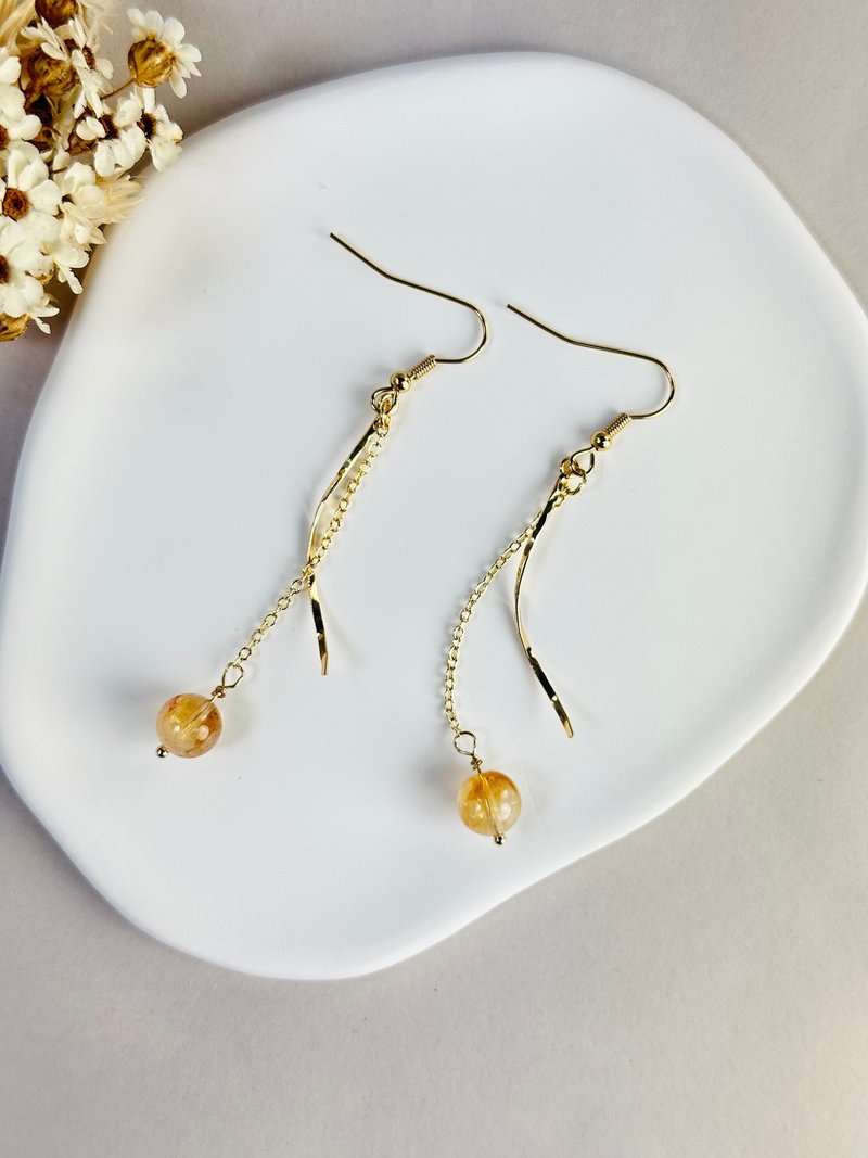 奶盖黄水晶 天然水晶耳环/ 可改夹式/开运招财 增加财运 幸运 - 耳环/耳夹 - 水晶 黄色