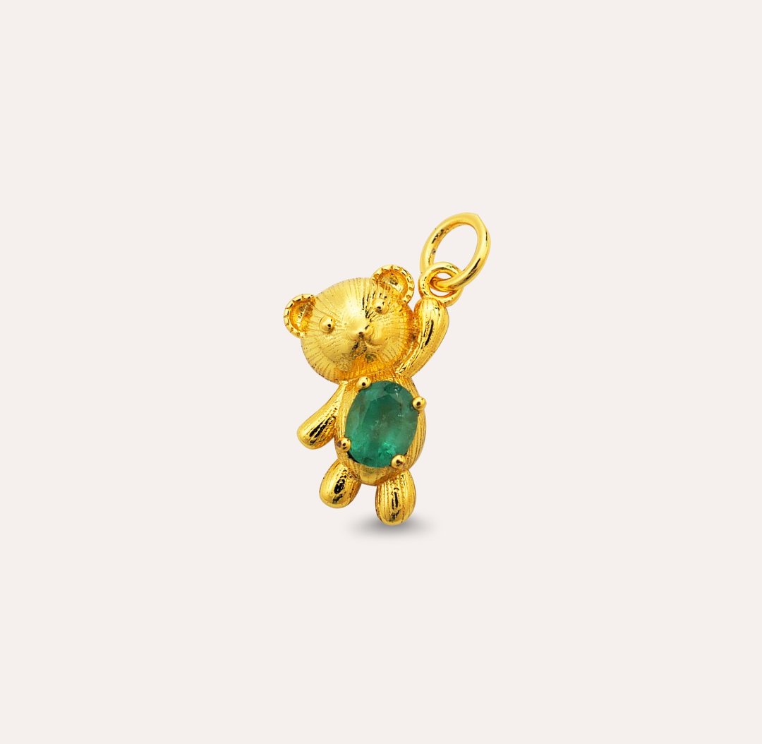 安珠 祖母绿 绿色 椭圆 4*5mm 坠子 自然系列 Teddy 宝石银饰 - 项链 - 银 绿色