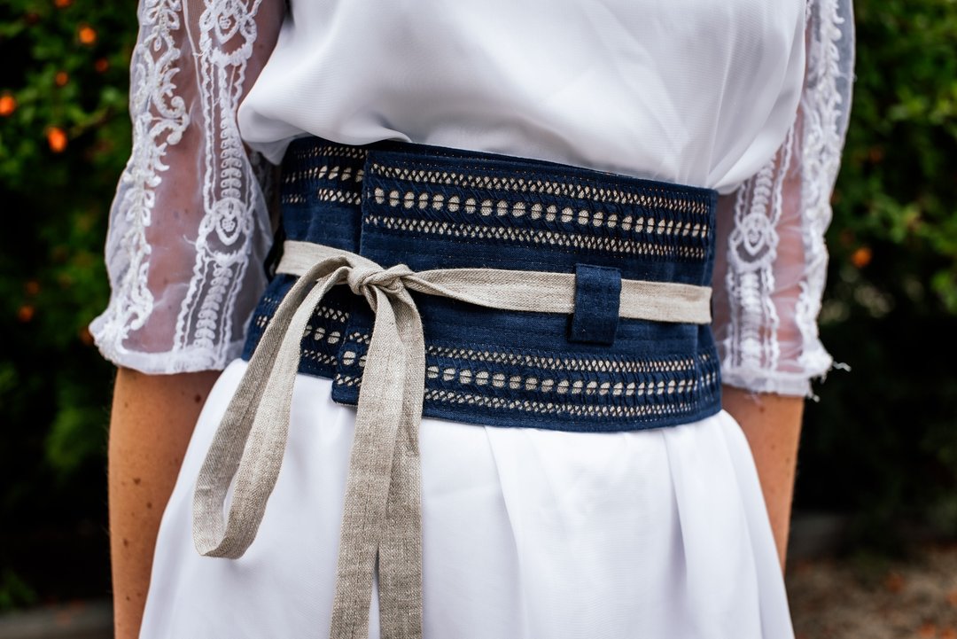 Handmade linen obi-belt (wrap belt, sash) Danica - 皮带/腰带 - 环保材料 蓝色