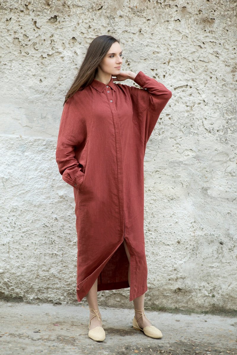 Linen Dress Motumo 16S12 - 洋装/连衣裙 - 亚麻 多色