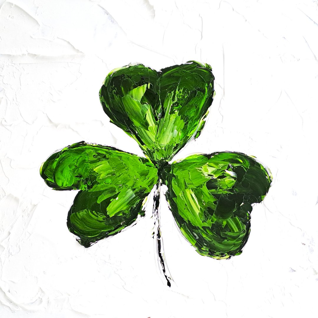 Shamrock Painting Trefoil Original Art Irish Impasto Oil Painting Floral Artwork - 海报/装饰画/版画 - 其他材质 多色