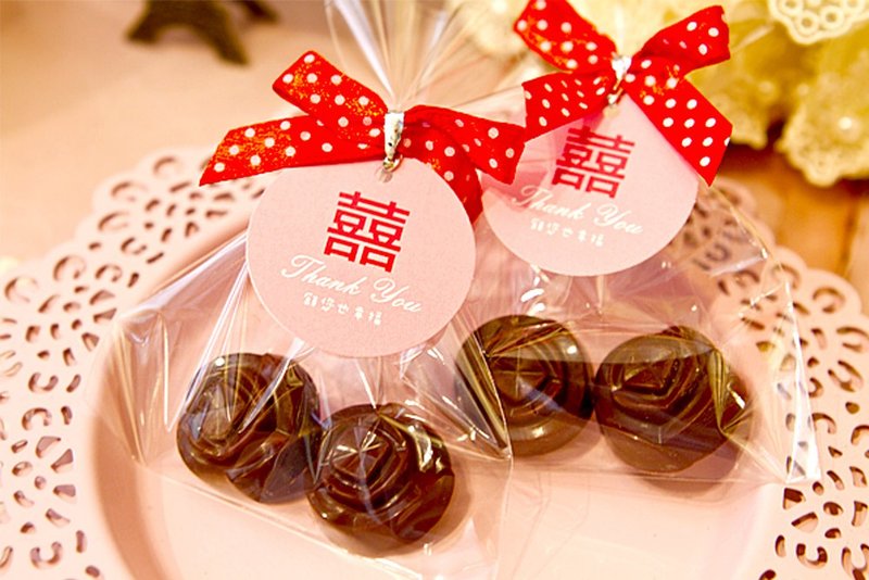 浓情玫瑰巧克力(二入)喜糖包 婚礼小物 二次进场 摆桌礼 送客喜糖 - 巧克力 - 新鲜食材 粉红色
