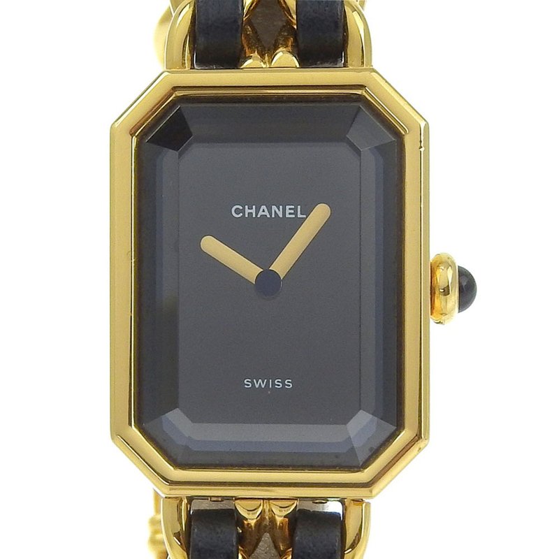 [日本直邮] 香奈儿 CHANEL Premiere L 手表 H0001 镀金 x 压花皮革 L 石英模拟显示黑色表盘女士腕表 [二手] - 女表 - 其他金属 金色