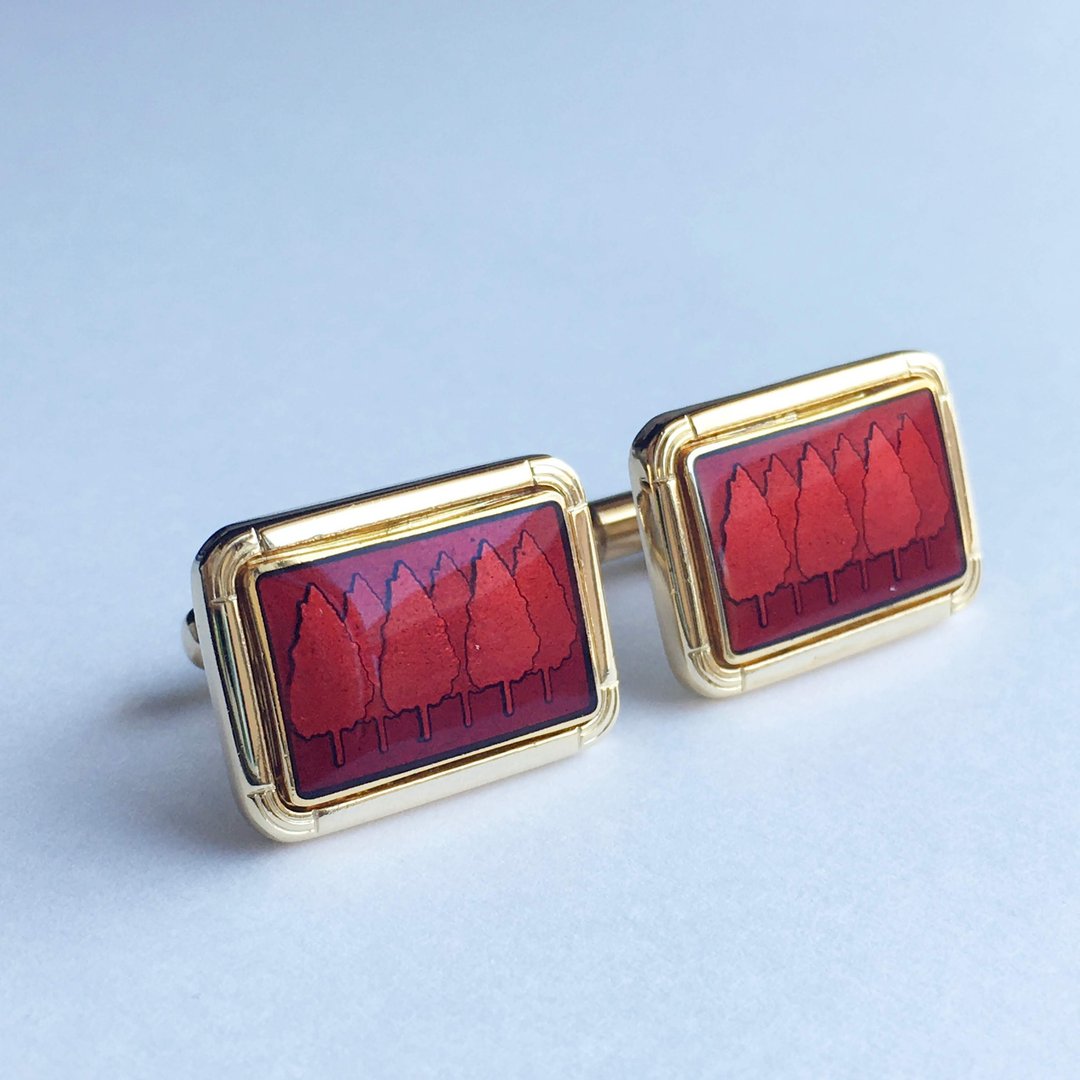 Grove [Garnet Gernet] Cloisonne Cufflinks Cufflinks Red Bronze Shizumi Cloisonne 18kgf - 袖扣 - 其他材质 红色