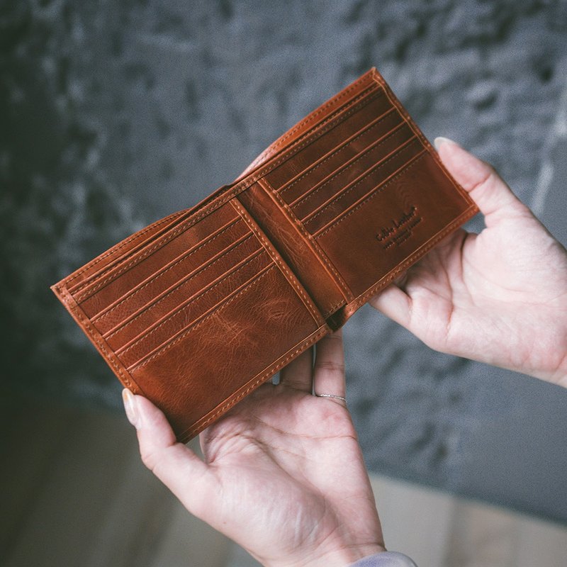 【礼盒】真皮简约对折短夹 X832 油皮 - 皮夹/钱包 - 真皮 橘色